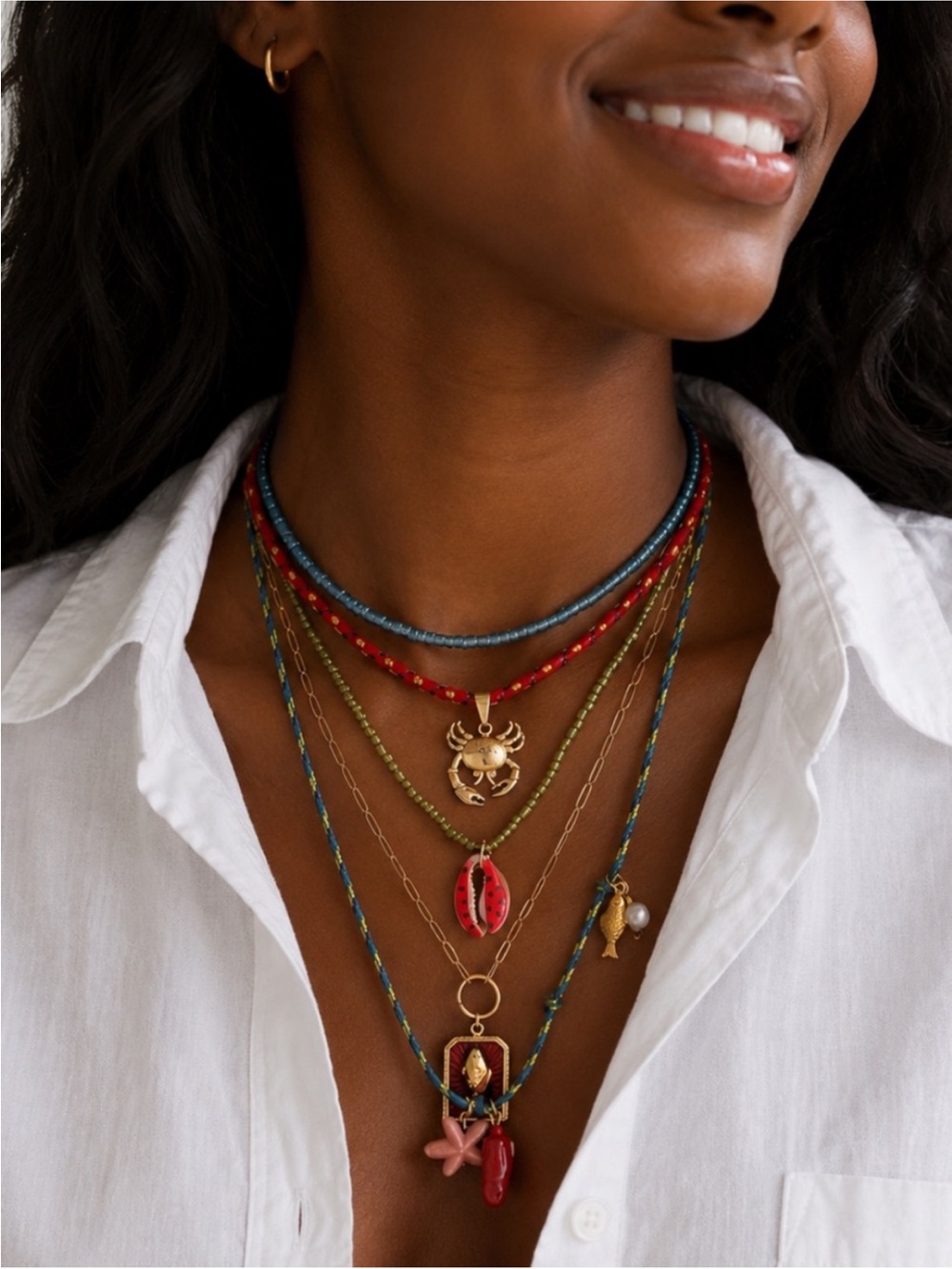 New! Coastal Colorful Mixed Beaded Necklace Stack Set NWOT 5062
